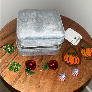 Travel jewelry case shamrock American flag 4th July Pumpkin Christmas Earrings